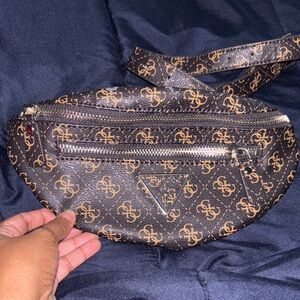 Guess Brown and Gold Belt Bag with Signature Design